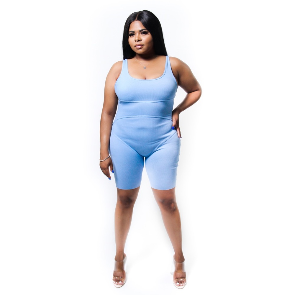 Blue Ribbed Romper - Picture 2 of 2